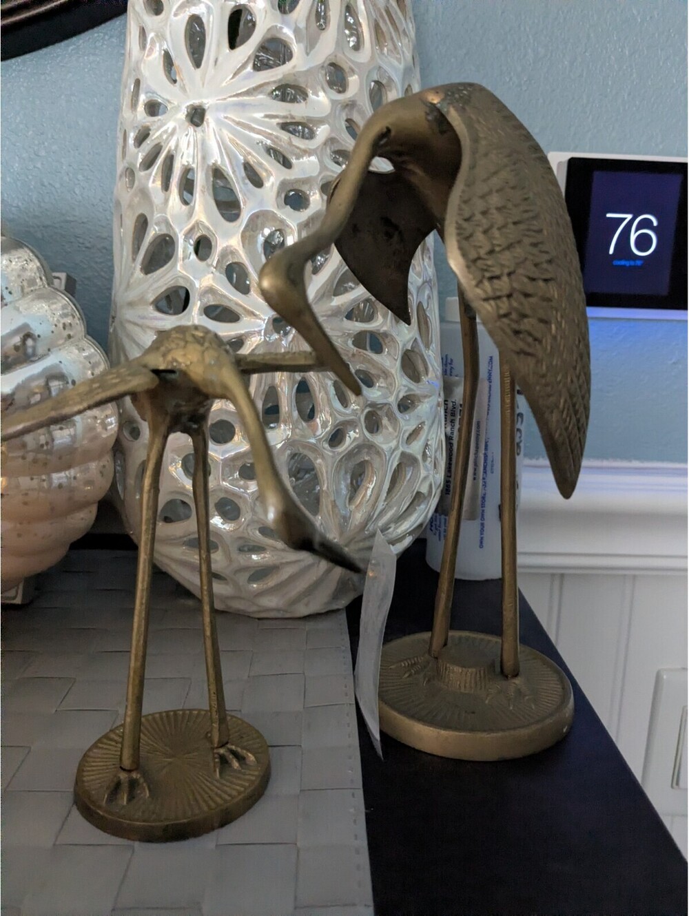 Vintage Pair of Brass Bowing Crane Figurines - Mid Century Modern Decor